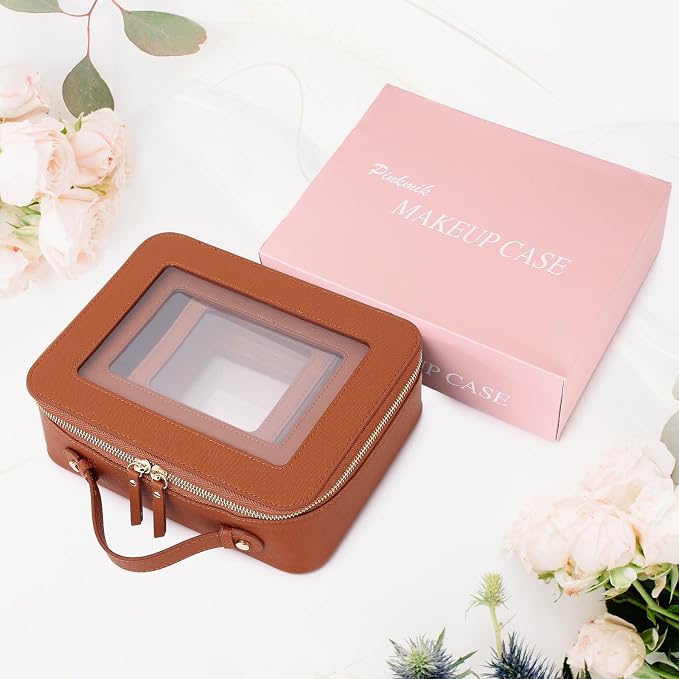 Pinkmik Clear Makeup Bag Waterproof Travel Case for Cosmetics and Toiletries Women's Purse Organizer and Clear Car Bag with Zipper (X/Brown, L+M+MINI) - Image 7
