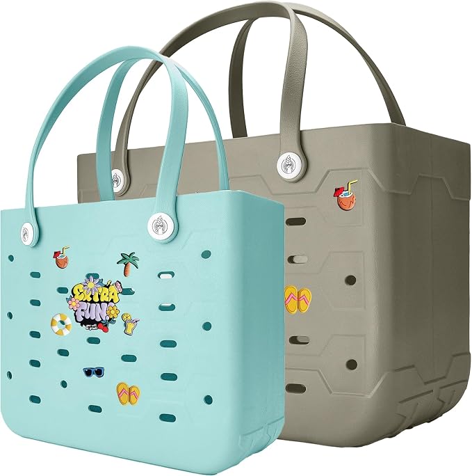 2-Pack Large Beach Bags XL & M Waterproof Tote, Sandproof, Washable- Essentials: Pool, Boat, Sports, Groceries by Unknown