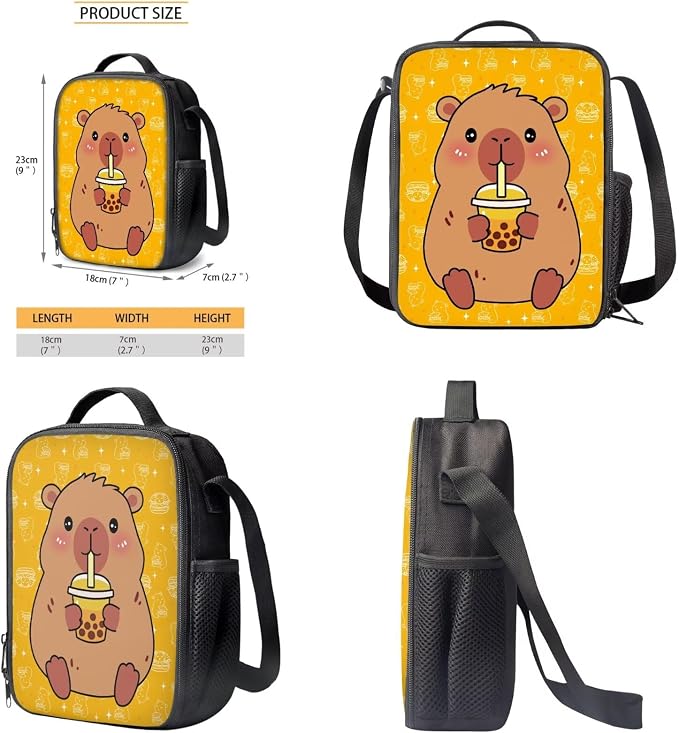 Capybara Bubble Tea Star Print 17 Inch Backpack Schoolbag 3 Piece for Boy Girl, Lightweight Daypack Set with Reusable Lunch Box and Pencil Bag, Durable School Bookbag Set, Yellow - Image 6