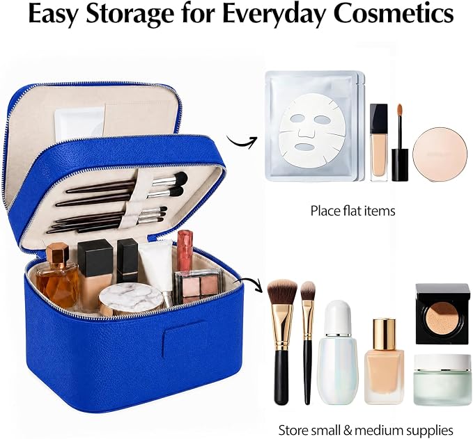 Makeup Case,Leather Double Layer Makeup Bag Duo,Large Portable Travel Toiletry Case Cosmetic Organizer for Women - Image 3