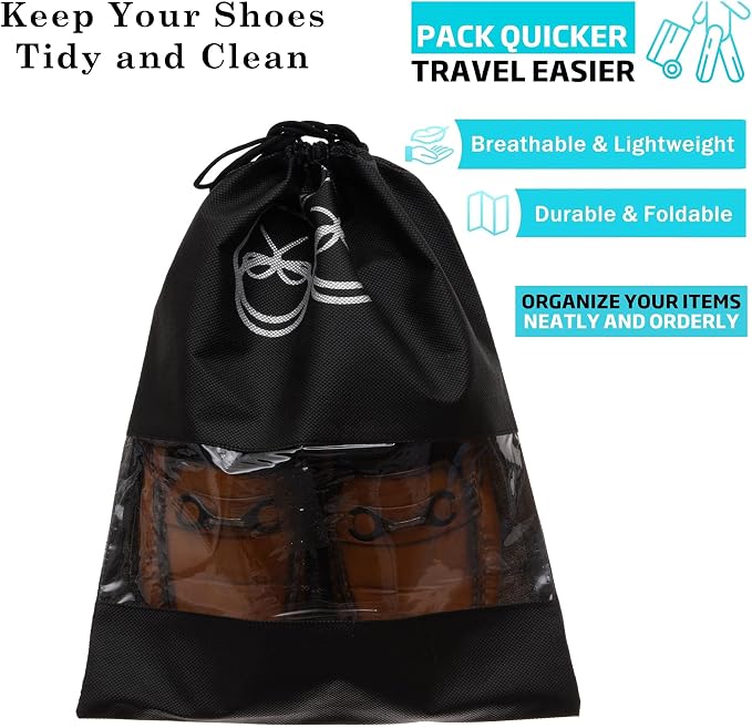 Kuber Industries Shoe Cover | Travel Shoe Storage Bags | Non-Woven Storage Bag | Shoe Cover with Drawstring | Shoe Organizer with Clear window | Pack of 6 | Multi - Image 2