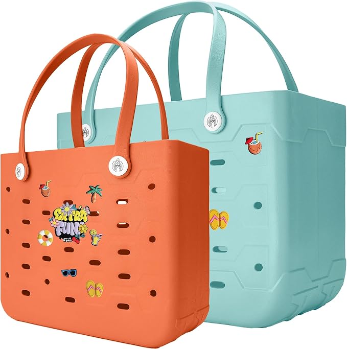 2-Pack Large Beach Bags XL & M Waterproof Tote, Sandproof, Washable- Essentials: Pool, Boat, Sports, Groceries by Unknown