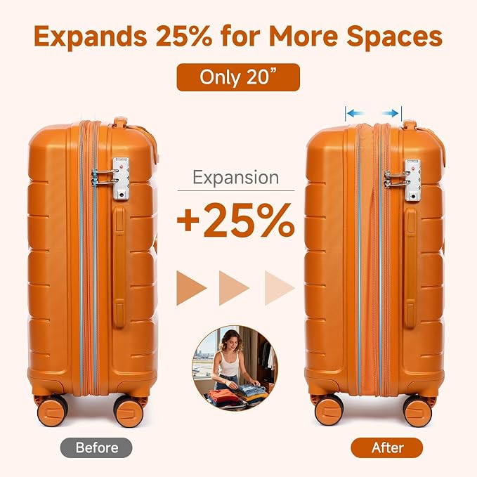Somago 20-Inch Carry-On Suitcase with TSA Lock, Waterproof, Lightweight, Polypropylene, Sunset Orange, 5-Year Warranty - Image 2