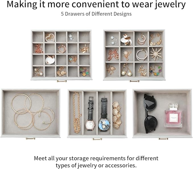 Large Jewelry Box, Jewelry Boxes for Women Large Jewelry Organizers and Storage, Jewelry Organizer for Rings Earrings Necklaces Glasses Bracelets Watches, Grey - Image 4