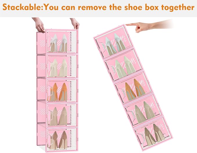 SIMPDIY Shoe Storage, 12 Pack X-Large Shoe Organizer for Closet, Shoe Boxes Clear Plastic Stackable Shoe Storage Boxes for Size 13 - Image 4