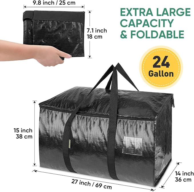 BALEINE 6-Pack Oversized Moving Bags with Reinforced Handles, Heavy-Duty Storage Tote for Clothes, Moving Supplies (Black, 6-Pack) - Image 2