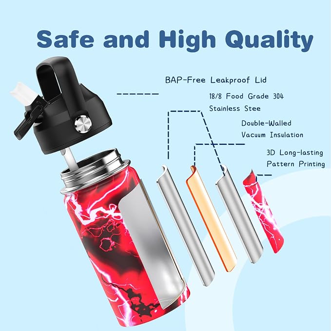 Bevalsa Kids Backpack for Boys with 14oz Insulated Bottle, Gamer Backpack School Bags for Kids & BPA-FREE Stainless Steel Metal Bottle for Elementary Middle School Student (Red Lightning) - Image 8