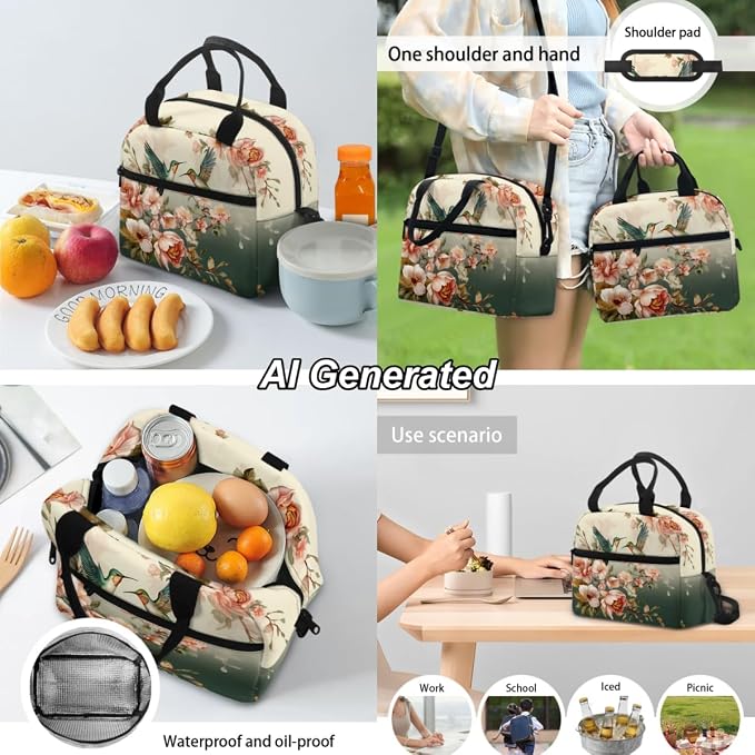 Humingbird Kids Backpack Girls Elementary School Floral School Bags for Teens 3 Pcs Set Travel Bookbag with Lunch Bag and Pencil Case for School - Image 4