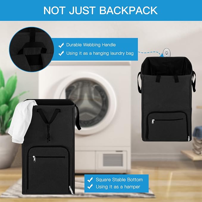 Laundry Backpack Bag, Bukere Extra Large 2 in 1 Laundry Hamper Basket for College Students Dorm Essentials, Adjustable Shoulder Straps, Freestanding Laundry Bag - Image 4