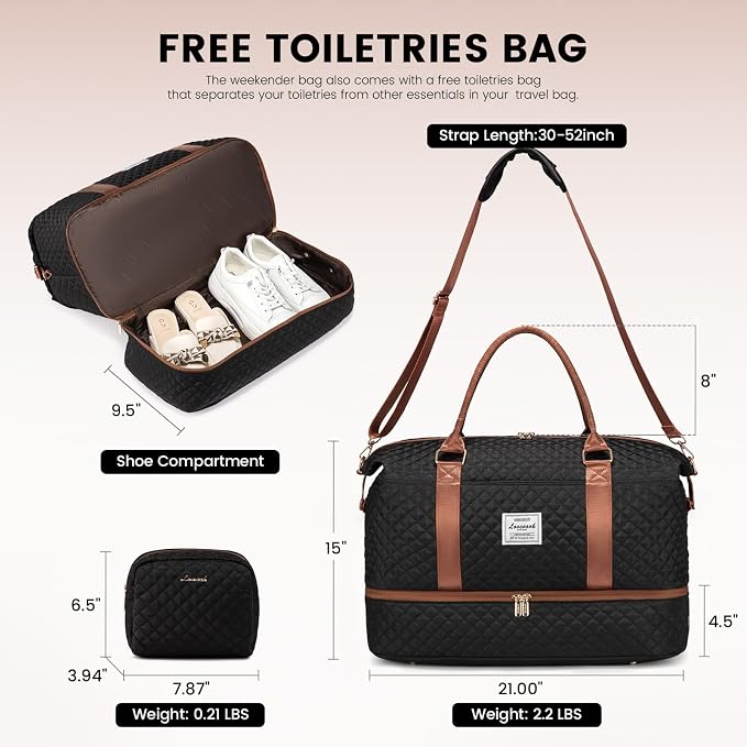 LOVEVOOK Travel Duffle Bag,Weekender Bags for Women with Shoe Compartment，Carry on Overnight Bag with Toiletry Bag,Gym Duffel Bag with Wet Pocket, Hospital Bags for Labor and Delivery - Image 2