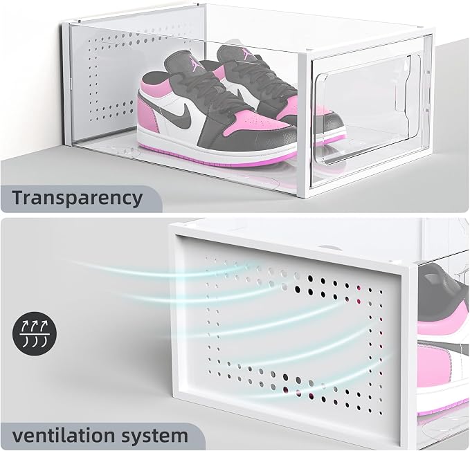 Elechomes Shoe Boxes Clear Plastic Stackable 18 Pack Premium Shoe Organizer Storage for Closet Foldable Shoe Rack Containers Sneaker Display Case Holder Shoe Bin Entryway Drawers Gifts - Image 5