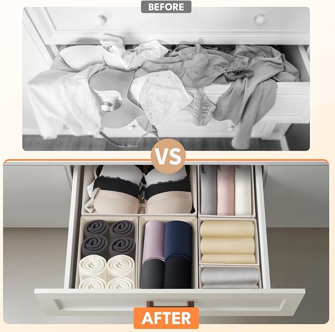 FANS-ONE Natural Linen Drawer Organizer Clothes - 21 Pack 3 Size, Beige | Foldable, Dresser Organizer for Baby Clothes, Underwear, Socks, Storage Bins for Nursery, Bedroom - Image 4