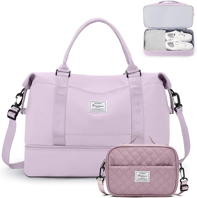 Weekender Bags for Women,Personal Item Travel Bag with Shoes Compartment | Overnight Travel Duffel Bag with Grid Toiletry Bag,Carry-On Bag,Extra Large by SYCNB