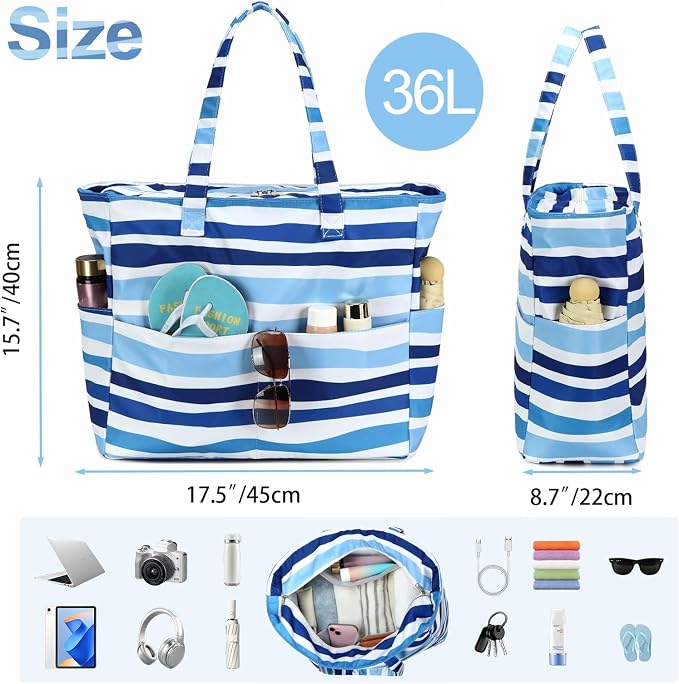Bluboon Waterproof Beach Tote Pool Bags for Women Ladies Extra Large Carry On Bag With Wet Compartment for Weekender Travel - Image 3
