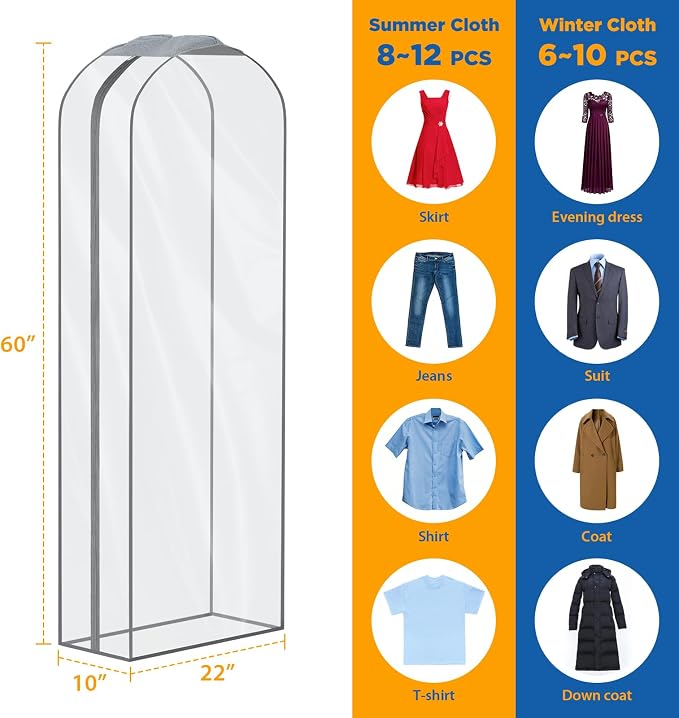 Zilink Breathable Fur Coat Storage Bags 60" Dress Bags for Gowns Long Mink Coat Storage Bag for Hanging Clothes with 10" Gussted Wrinkle Free for Leather Jacket Fur Puffy Dress, Set of 4 - Image 2