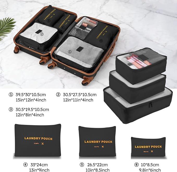 Luggage Sets 2 Piece, 20 Inch 28 Inch ABS Hardshell Suitcase Set with Spinner Wheels, Carry On and Checked Luggage for Women and 6 Piece Travel Organize Bags - Image 6