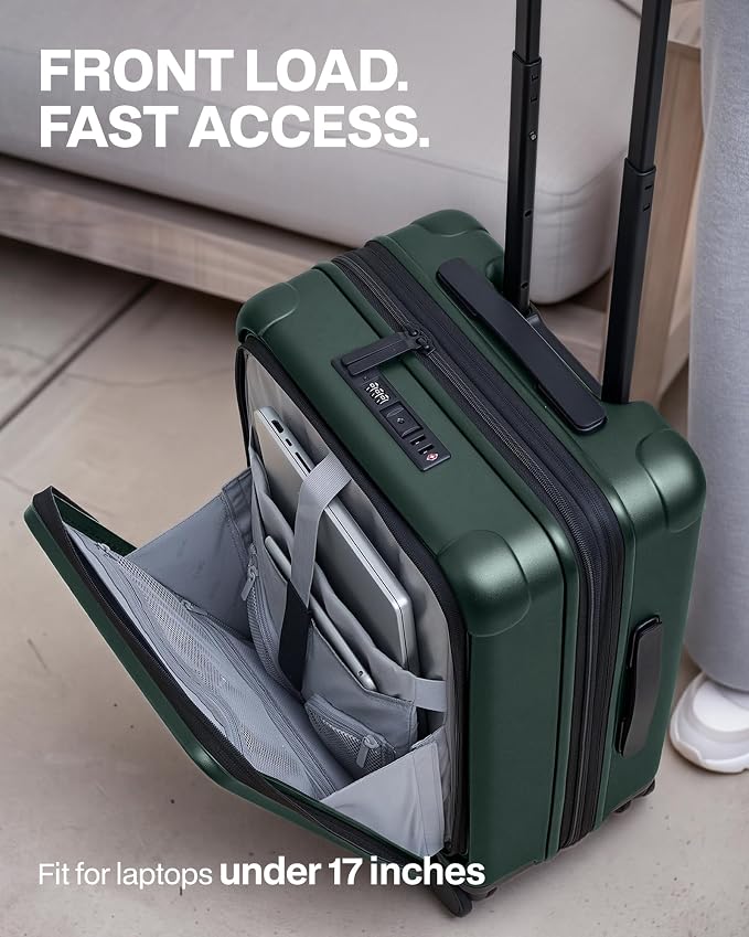 Coolife Carry On Luggage Suitcase : 22x14x9 Airline Approved Travel Luggage with Spinner Wheels, Front Pocket Expandable Hardshell Suitcases with TSA Lock Green - Image 2