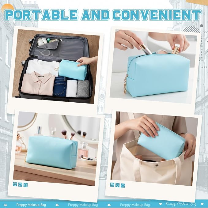 Chunful 24 Pcs Preppy Makeup Bag PU Leather Cosmetic Bag Bulk Makeup Plain Pouch Waterproof Toiletry Purse for Women Traveling Preppy Pencil Case Valentine's Day Gifts(Blue) - Image 6