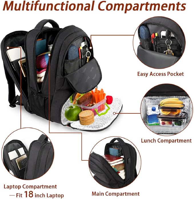 MATEIN Lunch Backpack for Men, 18 Inch Large Insulated Backpack Cooler with Lunch Compartment, Water Resistant Laptop Back pack with Lunch Box Bag for Work Travel Business College Picnic - Image 3