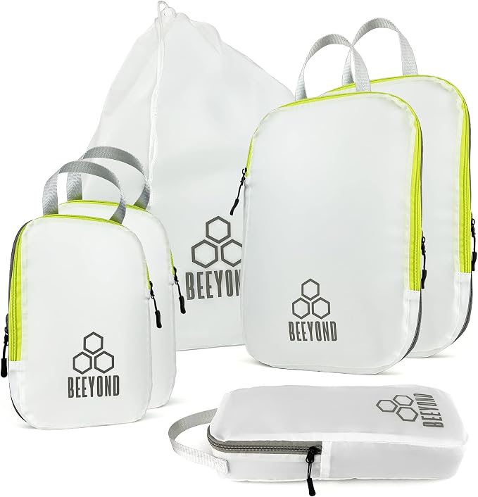 Beeyond Compression Packing Cubes Set - 6 Pieces for Travel and Luggage Organization, Includes Large & Small Cubes, Accessories Bag, and Laundry Bag by Beeyond