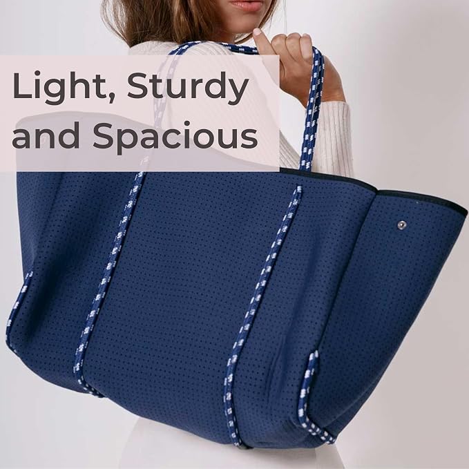 POPUPS Large Neoprene Tote Bag for Women - Everyday Designer Handbag for Travel Work and Beach with Pockets and Zipper Pouch - Image 8