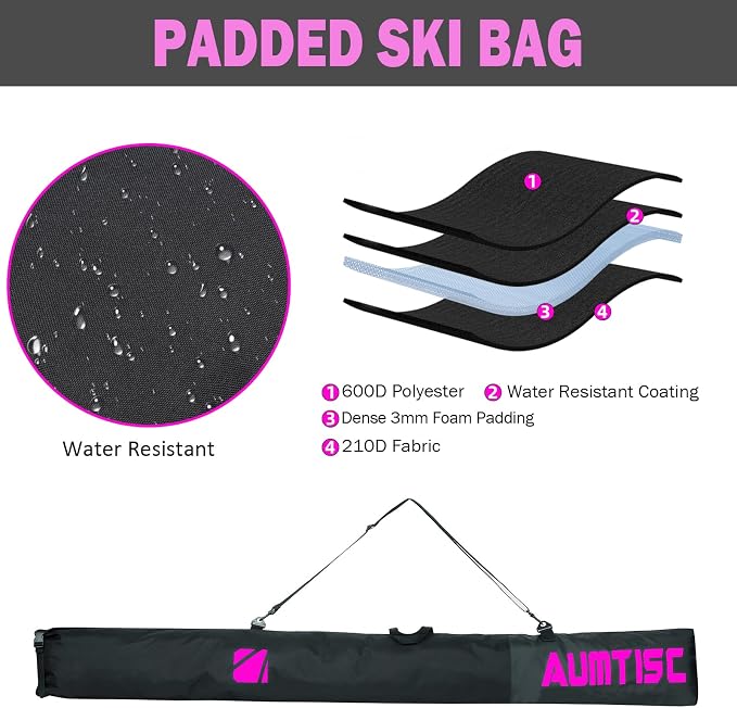 AUMTISC Ski and Boot Bag Combo for Air Travel Flying, Padded Two-Piece Snow Ski Bags, Adjustable Length Ski Travel Bag for Skis Up to 200cm and Boots Up to Size 13 - Image 2