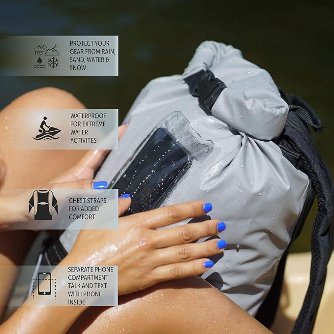 geckobrands Hydroner 20L Waterproof Dry Bag Backpack – Lightweight Roll-Top Bag with Clear Phone Pouch for Outdoor Activities - Image 5