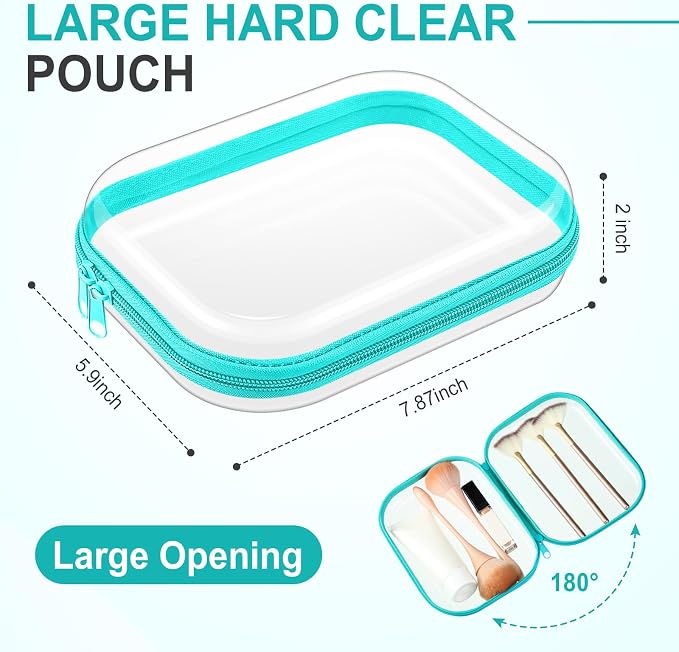 Sanwuta 6 Pcs Clear Hard Zipper Case Plastic Zipper Pouches Transparent Makeup Bag Pencil Case Pouches Toiletry Diaper Bag for Travel Toy Storage Organizer Bins(Teal,7.87 x 5.9 x 2 Inch) - Image 2