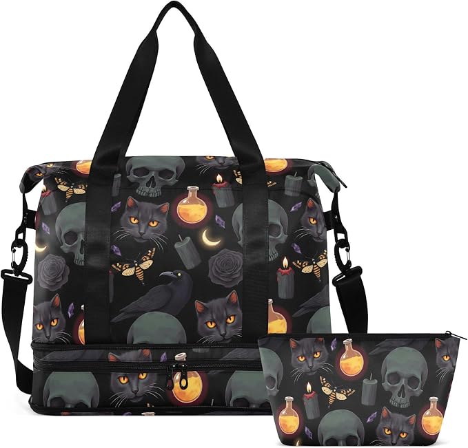 Travel Duffel Tote Bag Grey Skull Sports Duffel Bag with Wet Pocket Weekender Overnight Bag for Women Men Gym Bag, Carry On Bag Hospital Bag for Labor and Delivery by MNSRUU