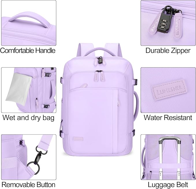 Lumesner 40L Expandable Carry On Travel Backpack with 4 Packing Cubes | Flight Approved, Fits 17 inch Laptop, Water-resistant, Suitcase Backpack, Business Weekender Luggage, Gift for Men & Women - Image 6