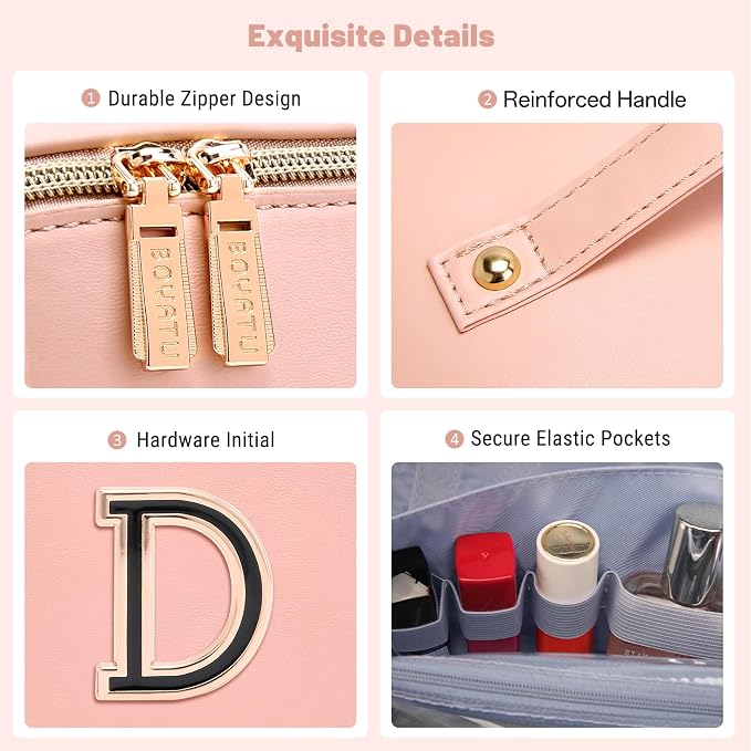 BOYATU Personalized Travel Makeup Bag: 3-in-1 Cosmetic Bag Gift for Women | Initial Make up Bag Organizer - Custom Letters A-Z - Flat Open Portable Toiletry Bag for Birthday Graduation Anniversary - Image 7