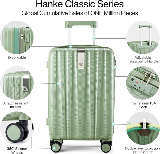 Hanke Expandable Hard Shell Luggage Sets 2 piece Carry on Luggage with Wheels Suitcases Lightweight Checked Travel Luggage Rolling Large Suitcase Travel Luggage Bag Woman Men 20/29 Inch(Bamboo Green) - Image 5