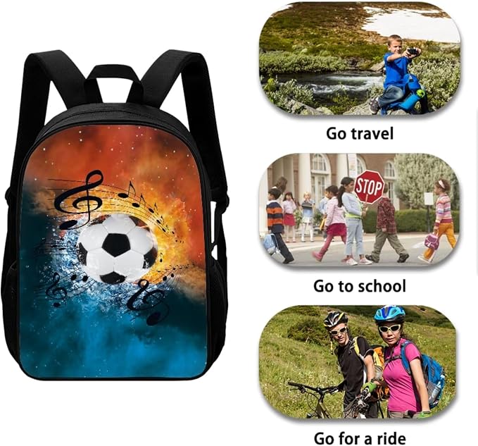 Mumeson Music Football School Bags Set 3 Pack Schoolbag Bookbag Organizer Satchel Day Pack and Heat Insulated Lunch Bag Pencil Case School Supplies Set - Image 4