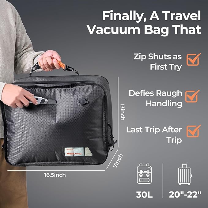 Relime Apex Series Vacuum Bags for Travel Luggage, 180° Open, Reusable Compression Bags for travel Pack, Vacuum Seal Packing Cube for Cloth (2Medium+Pump) - Image 2
