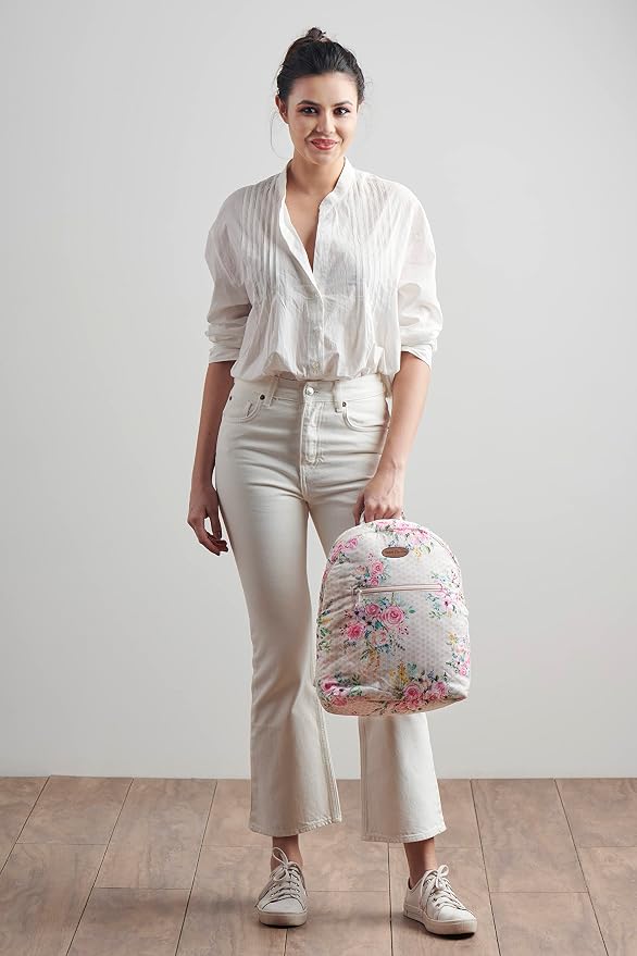 Maison d' Hermine Backpack for Women Men Cotton Shoulder Multipurpose Rucksack with Small Pouch Lightweight Multi Pocket for Travel Work Beach Perfect for Spring Summer (Sweet Rose Lavender) - Image 4