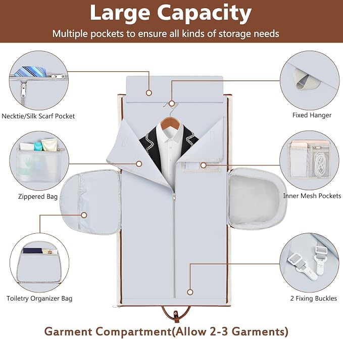 Garment Duffle Bag for Travel - Convertible Carry on Garment Duffel Travel Bag for Women Men Large Weekender Bag with Shoes Pouch 2 in 1 Hanging Suit Travel Duffel Bag 3pcs Set - Image 3