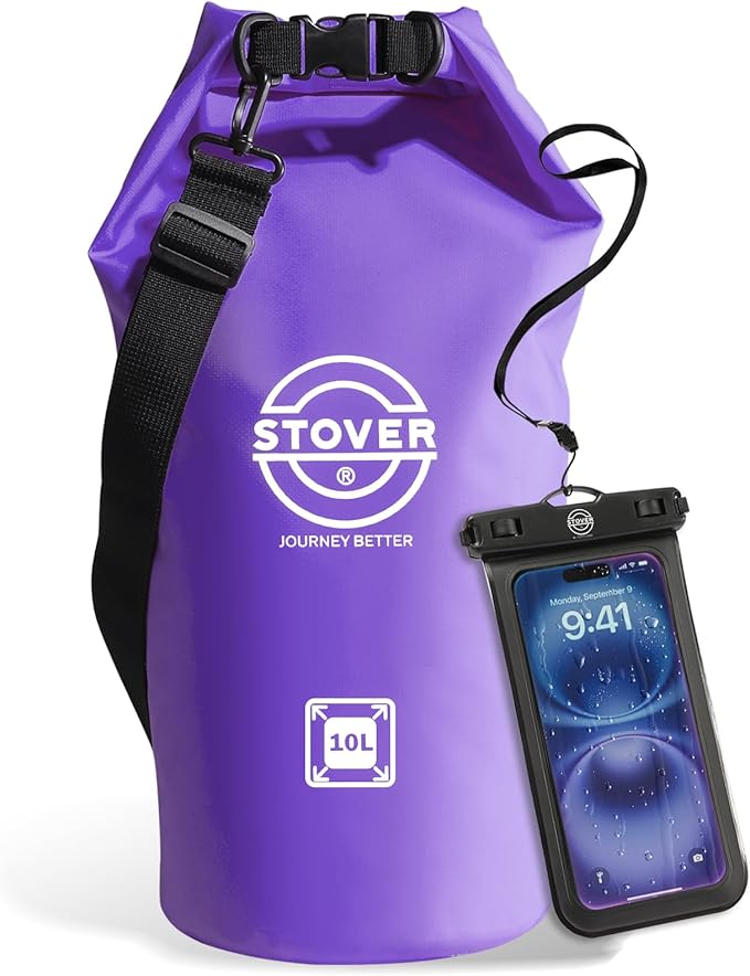 STOVER 5/10/25/30/40L Waterproof Dry Bag, Medium Lightweight Roll Top Dry Bag Backpack w/Waterproof Phone Case, Kayaking, Travel, Hiking, Fishing, Tubing, Camping, the Beach, Men/Women (Purple) by STOVER