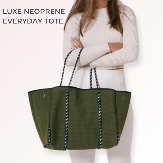 POPUPS Large Neoprene Tote Bag for Women - Everyday Designer Handbag for Travel Work and Beach with Pockets and Zipper Pouch - Image 3