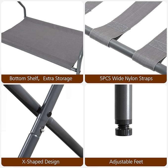 AMHANCIBLE Luggage Rack, Set of 2, Foldable Suitcase Stands for Guest Room, Metal Luggage Holder with Storage Shelf for Bedroom, Hotel, Easy Assemble, HLR02GY - Image 6