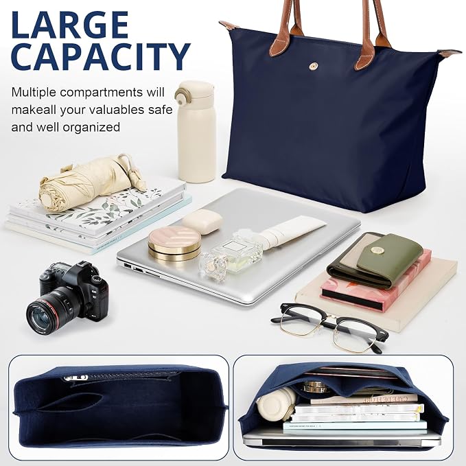 Tote Bag for Women with Purse Organizer Insert, Foldable Waterproof Nylon Bag for Travel, and Daily Use,Medium Size. - Image 5