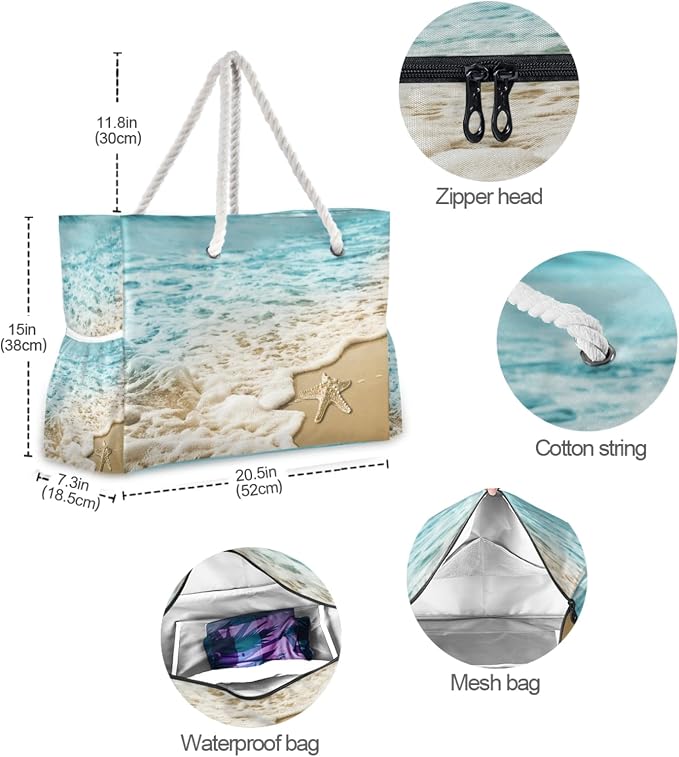 senya Large Beach Bags Totes Swim Canvas Tote Shoulder Bag Water Resistant Bags for Gym Travel Daily - Image 7