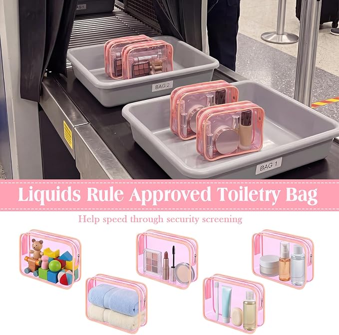20 Pcs Clear Makeup Bags Bulk Travel Toiletry Bag 7 x 5.5 x 1.6 Inch PVC Zipper Pouch Waterproof Plastic Cosmetic Case Portable Organizer for Women Summer Bathroom (Pink) - Image 4