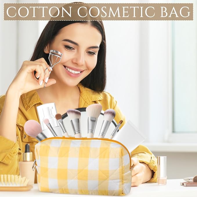 Paterr 10 Pcs Quilted Makeup Bag Bulk Cotton Floral Cosmetic Bag Women Girls Bridesmaid Gifts Cute Makeup Pouch Coquette Aesthetic Travel Toiletry Organizer(Yellow Floral,7.87 x 4.72 x 3.15 Inches) - Image 5