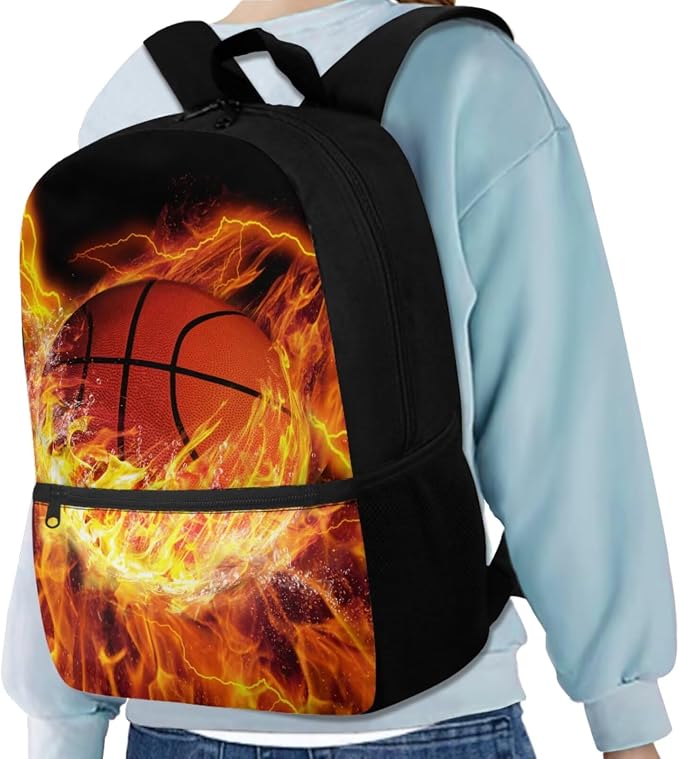 Basketball Backpack for Boys Kids Backpack with Lunch Box Water Bottle Bag and Soft Pencil Case 4PCS Set Bookbag with Front Pocket for School Teens 17 inch Large Capacity School Bag for Girls - Image 2