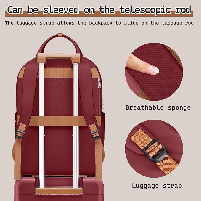 Melalenia Suitcase Sets 6 Piece Hard Shell Carry on Luggage with Spinner Wheels and TSA Lock, Lightweight Travel Backpack for Women, Men, Red Brown - Image 3
