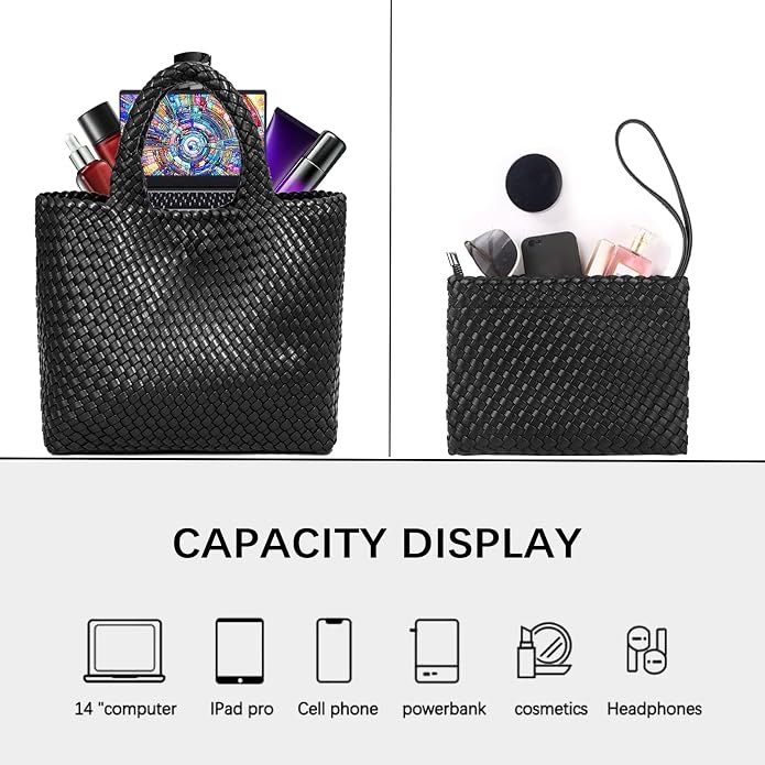 JINMANXUE Fashion Woven Bag Shopper Bag Travel Handbags and Purses Women Tote Bag Large Capacity Shoulder Bags - Image 5