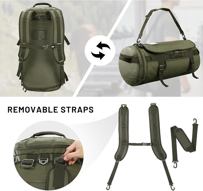 MIER Large Duffle Bag Backpack for Travel Camping Gym Sports, 45L/60L/90L | Water Resistant, Convertible Duffel, Detachable Backpack Straps, Shoe Compartment, Heavy-Duty Tarpaulin, 3 Sizes - Image 2