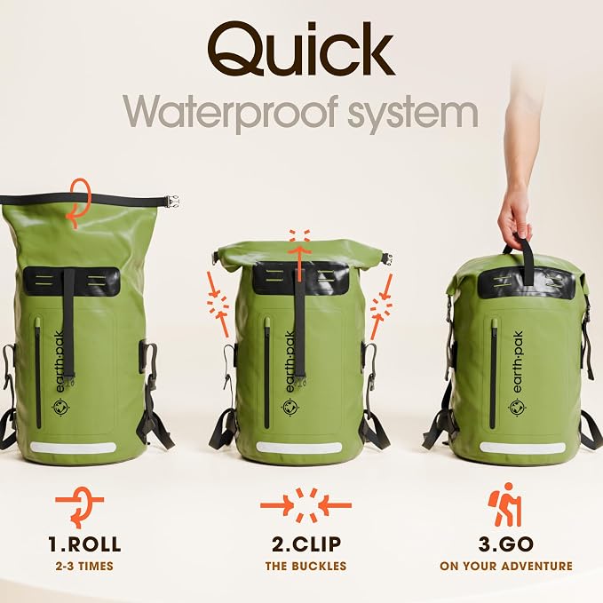 Earth Pak Waterproof Backpack - Heavy Duty Hiking Backpack - Roll-Top Closure Bag - Cushioned Dry Bag Waterproof Phone Case - Image 6