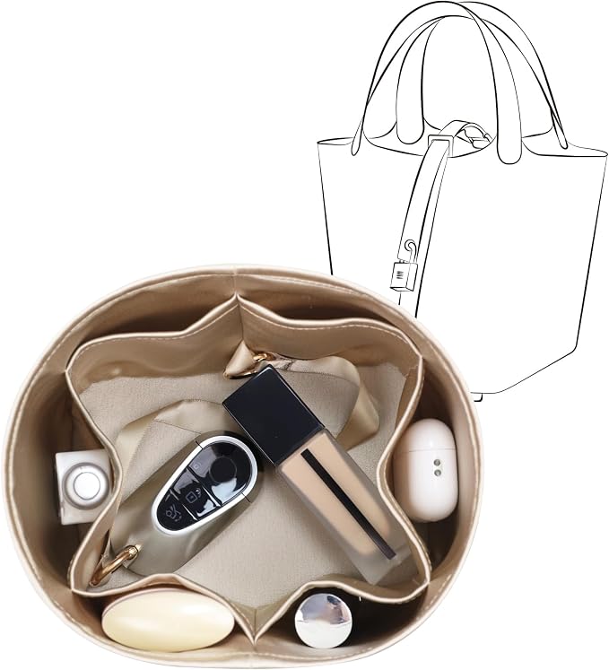 Fits for Picotin 22 Bag Insert, Premium Silk Purse Organizer Insert, Smooth Touch & Lightweight， Luxury Handbag Organizer with Gift Box Fits For Hermes(PC22,Champagne/Etoupe Grey) by JLYZMoon