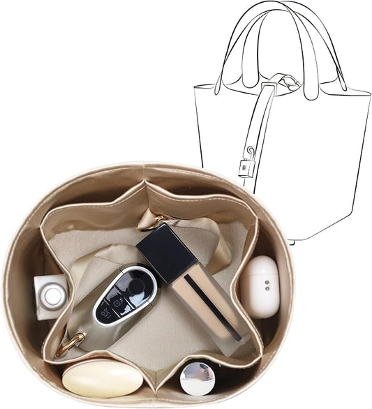 Fits for Picotin 22 Bag Insert, Premium Silk Purse Organizer Insert, Smooth Touch & Lightweight， Luxury Handbag Organizer with Gift Box Fits For Hermes(PC22,Champagne/Etoupe Grey) by JLYZMoon